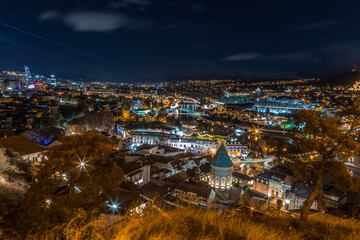 Night view of the historical center of Tbilisi