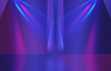 Neon abstract light rays on a dark background. Light effect, laser show, surface reflection. Ultraviolet radiation, nightclub. 3d illustration