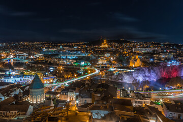 Fototapeta na wymiar Night view of the historical center of Tbilisi