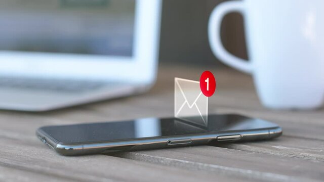 Text message received on mobile smart phone, animated envelope icon