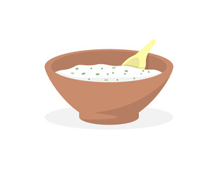 illustration of a bowl of rice porridge. porridge with scallion mixture. food. flat cartoon style. vector design
