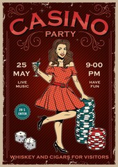 Casino party colorful vintage poster