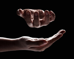Set of  hands isolated on black background