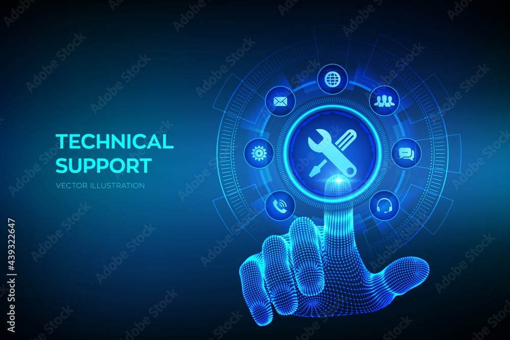 Poster technical support. customer help. tech support. customer service, business and technology concept. w