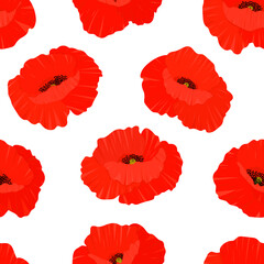 Seamless pattern poppies flowers vector illustration. Provence wildflowers