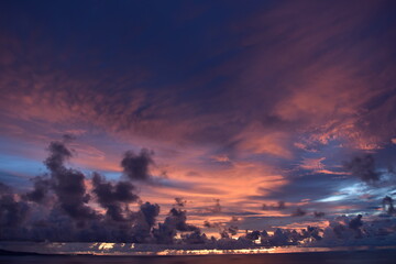 Gradient pretty sunset and sea horizon background material　グラデーション　きれいな 夕日 と 海　地平線　背景素材