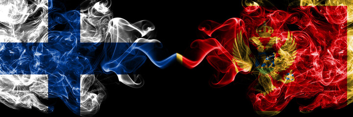 Finland, Finnish vs Montenegro, Montenegrin smoky flags side by side.
