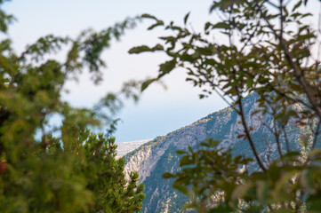 The perfect view on the peaks of Mount Olympus from the Viewpoint. Greece. The Mountain of Gods. Outdoors