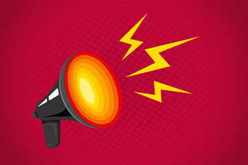 Vector icon of vintage megaphone on abstract background for breaking news or sale.