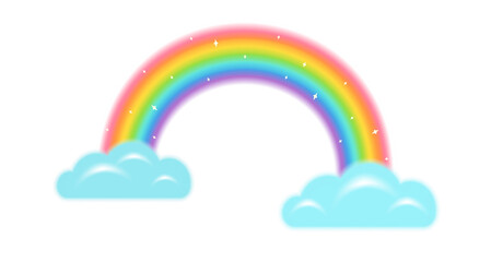 Vector illustration of a rainbow with clouds in kawaii style.