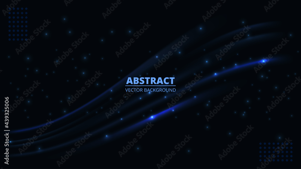 Poster Dark abstract futuristic hi-tech background with blue translucent luminous lines and highlights. Dark blue technology digital abstract background. Vector illustration.