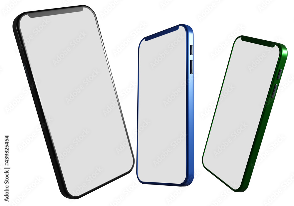 Poster line phone. collections of realistic modern multicolored smartphone. set of smartphones on white bac