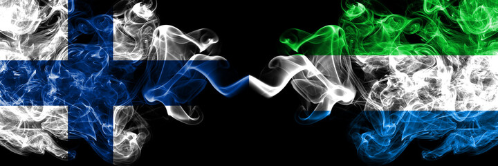 Finland, Finnish vs Sierra Leone smoky flags side by side.