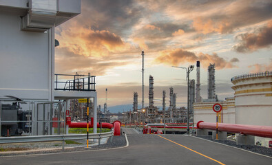 Oil and Gas Industrial zone,The equipment of oil refining,Close-up of industrial pipelines of an...