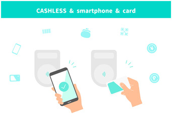 ICカード　キャッシュレス　決済　操作　フラットデザイン