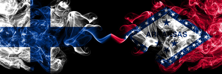 Finland, Finnish vs United States of America, America, US, USA, American, Arkansas, Arkansan smoky flags side by side.