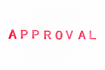 Red color rubber stamp in word approval on white paper background