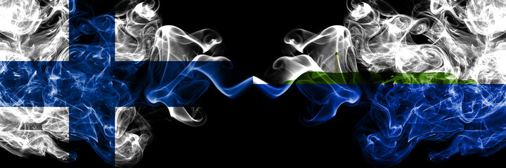 Finland, Finnish vs United States of America, America, US, USA, American, Navassa Island smoky flags side by side.