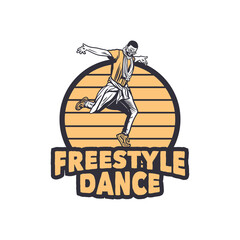 logo design freestyle dance with man dancing vintage illustration