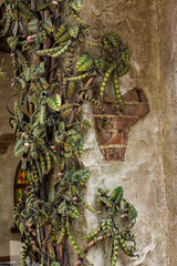 Architectural elements of the wall. Close-up background. A metal element.