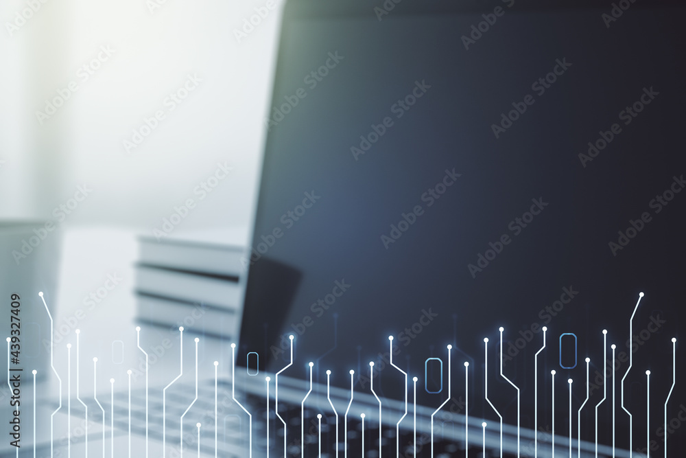 Poster creative concept of microscheme illustration on modern laptop background. big data and database conc