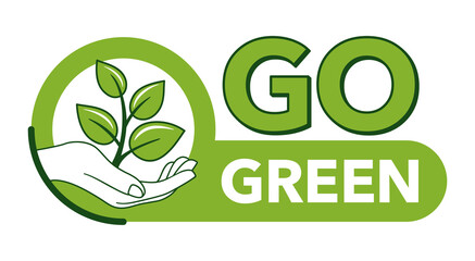 Go green horizontal badge - plant in hands