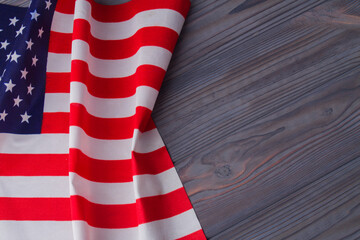 Fototapeta premium Close-up red and white striped of the US flag and copy space.