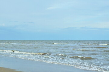 Fototapeta na wymiar sea wave flowing to beach from chao Sam Ran beach travel location in Thailand