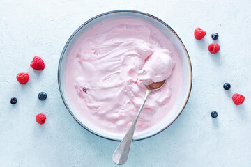 Homemade fruity ice cream in bowl