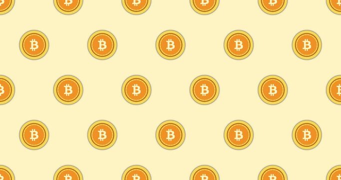 Bitcoin coin rotates decreases and increases, seamless loop. BTC icon symbol Cryptocurrency motion animation. Horizontal composition, 4k video quality