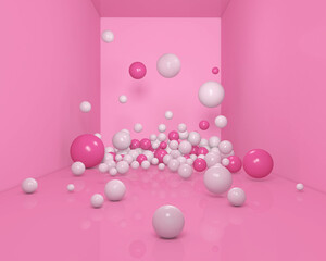 Colorful Bunch of Birthday 3D Balloons Flying for Party in room. 3D illustration, 3D rendering