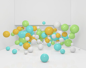 Colorful Bunch of Birthday Balloons Flying for Party in room. 3D illustration, 3D rendering	