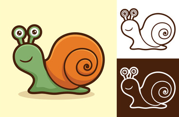 Cute smiling snail. Vector cartoon illustration in flat icon style
