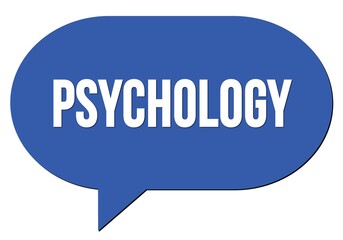 PSYCHOLOGY text written in a blue speech bubble