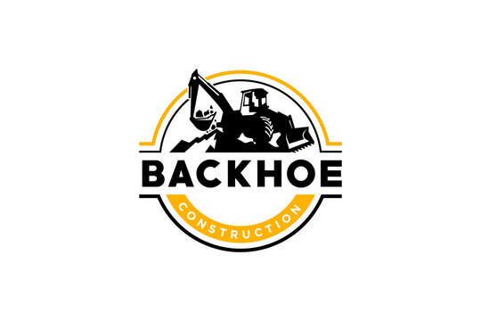 Backhoe logo template vector. Heavy equipment logo vector for construction company. Creative backhoe illustration for logo template.