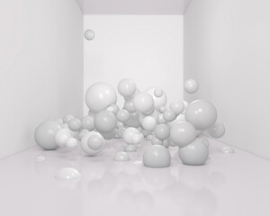 Colorful Bunch of Birthday Balloons Flying for Party in room. 3D illustration, 3D rendering	