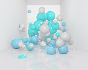 Colorful Bunch of Birthday 3D Balloons Flying for Party in room. 3D illustration, 3D rendering