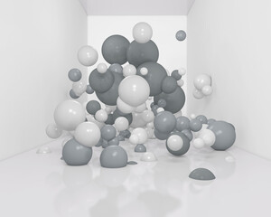 Colorful Bunch of Birthday Balloons Flying for Party in room. 3D illustration, 3D rendering	