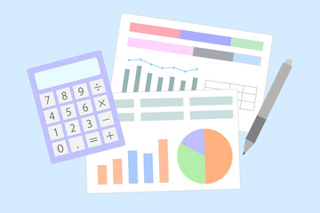 グラフ、統計、書類　ベクターイラスト