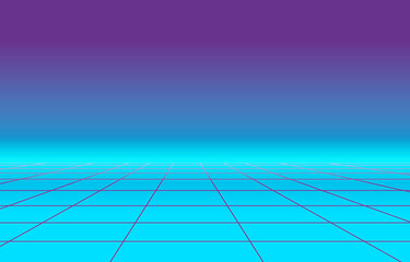 Obraz premium 1980's vintage retrowave laser perspective grid, blue retro computer screen concept