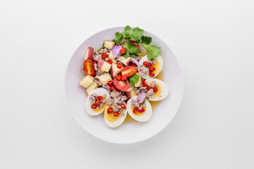 Spicy apple salad with pork and egg