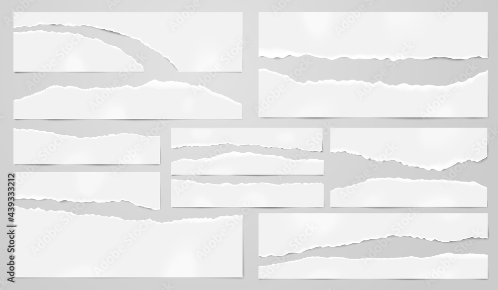 Poster torn paper sheets. rip papers, ripped note blank piece. notebook strip with tattered edge, cardboard