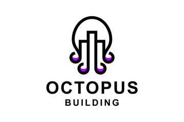 Double Meaning Logo Design Combination of Octopus and Building