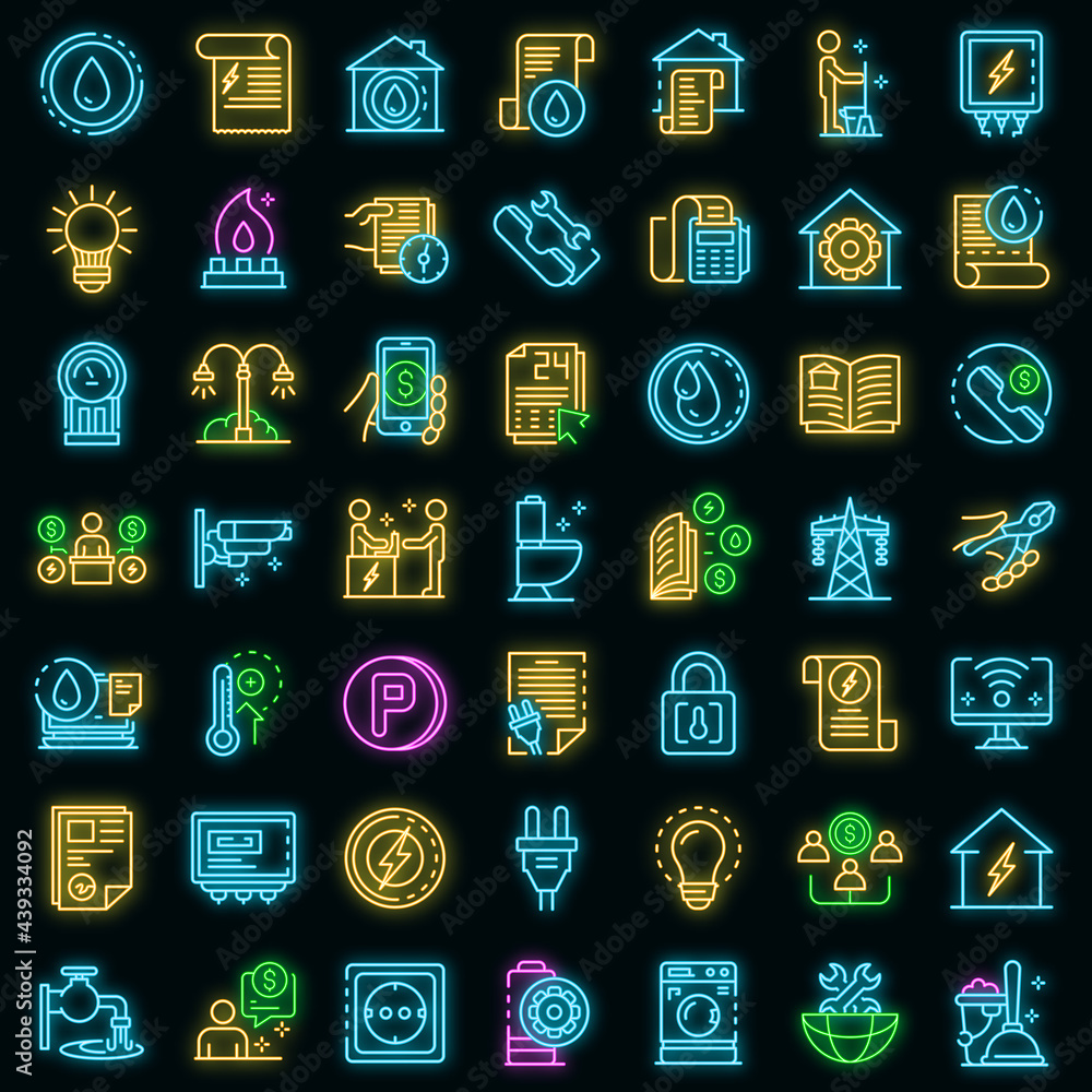 Aufkleber utilities icons set. outline set of utilities vector icons neon color on black