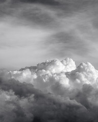 fluffy stormy clouds in black and white mode
