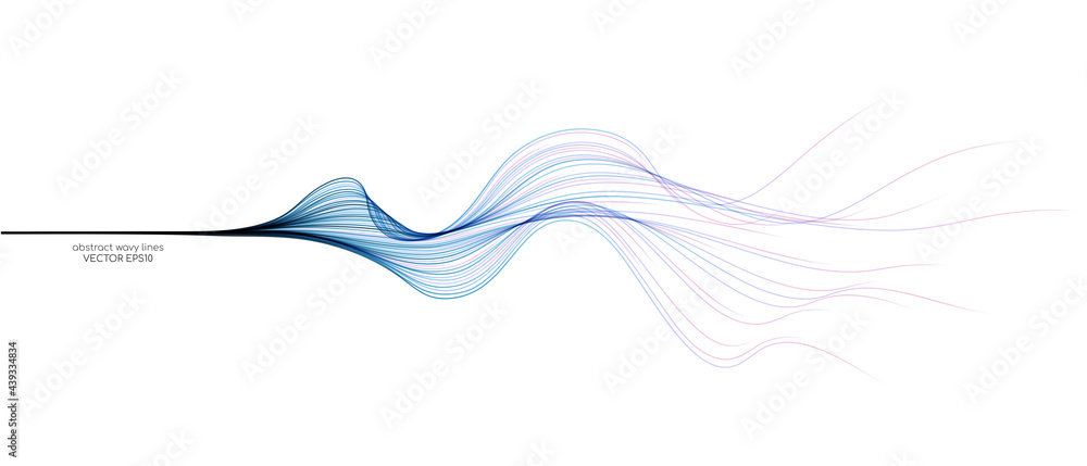 Poster vector abstract light lines wavy flowing dynamic in blue pink colors isolated on white background fo
