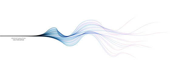 Vector abstract light lines wavy flowing dynamic in blue pink colors isolated on white background for concept of AI technology, digital, communication, 5G, science, music © korkeng