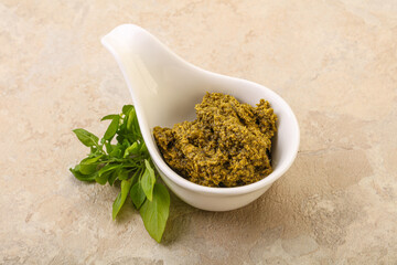Green sauce pesto with basil