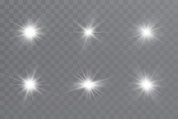 Glow effect. Star sparkles on a transparent background. Vector illustration. the sun