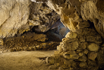 stalactites and stalagmites in large underground Cave, Beredine, Croatia